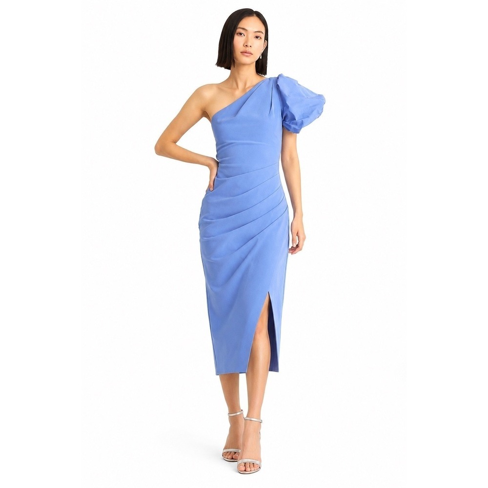 Lauren Ralph Lauren One Shoulder Dress Women 16 Loch Blue NWT Crepe Cocktail